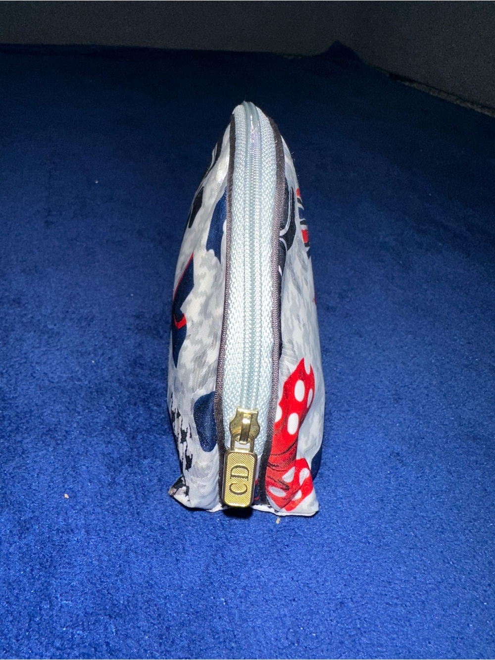 Christian Dior Vintage Houndstooth Bows Red Blue Cosmetic Pouch USA 90s Makeup - Picture 5 of 12